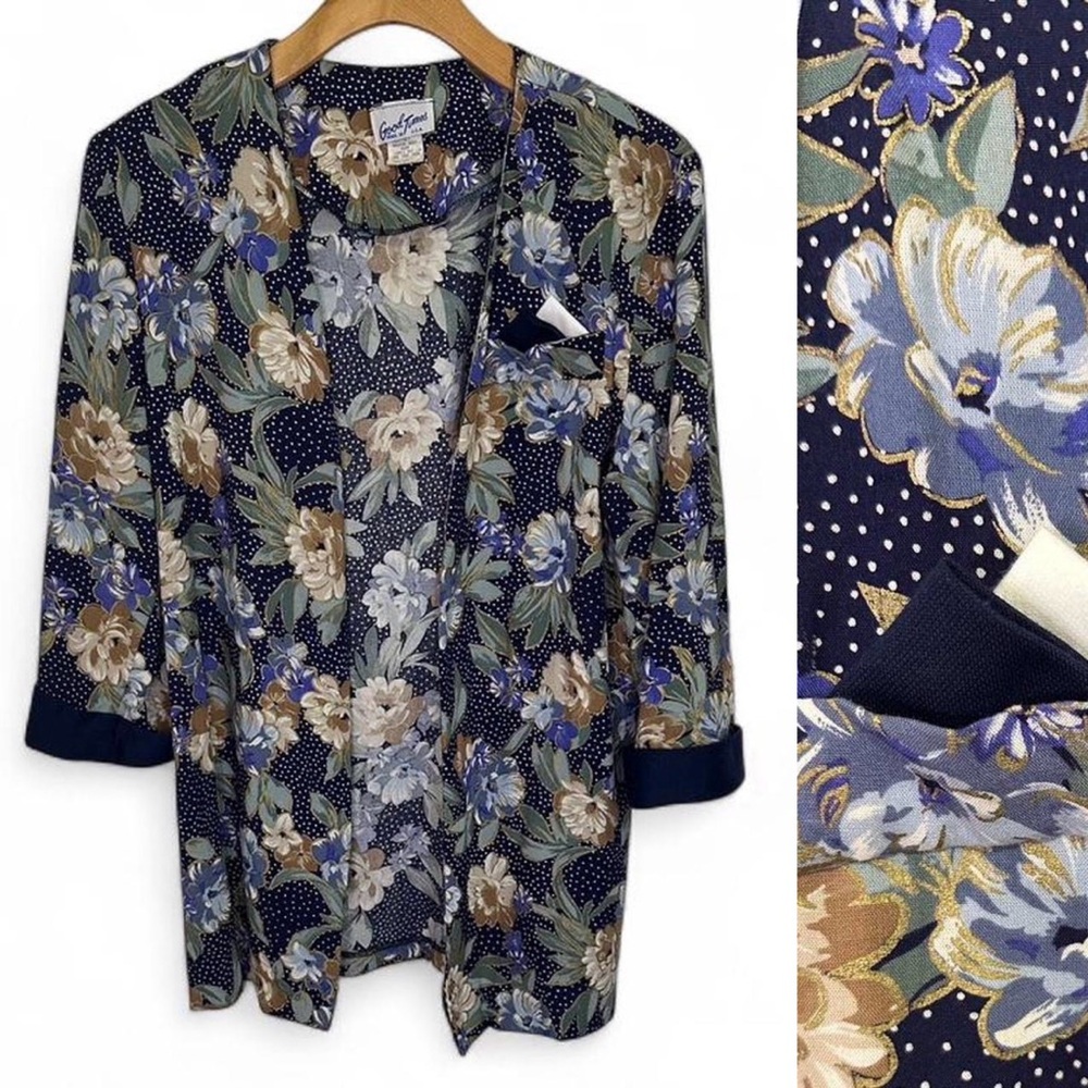Vintage Good Times Floral Cardigan with Pocket Square - Size 10 Petite